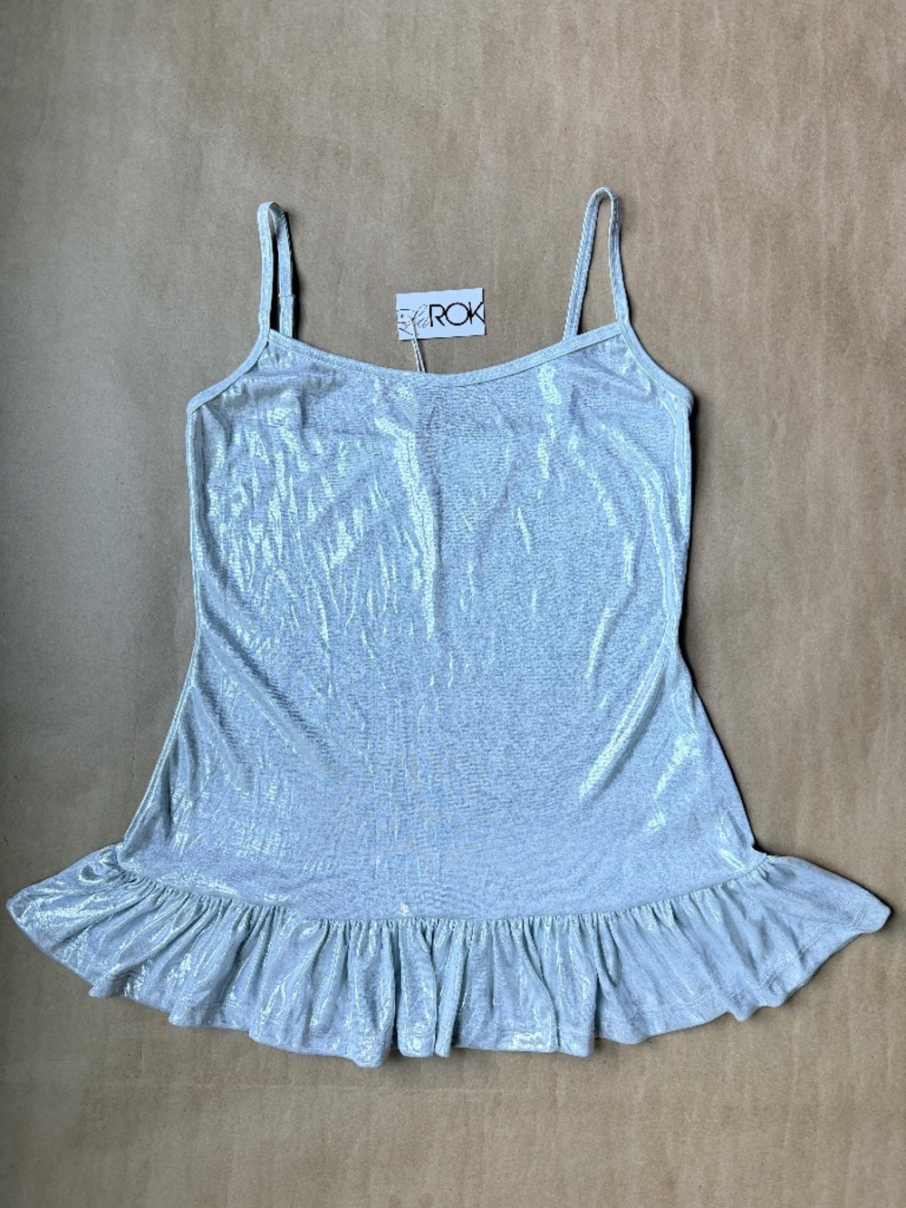 LaROK Camisole SILVER TOP Spaghetti Straps Size MEDIUM New Made in USA
